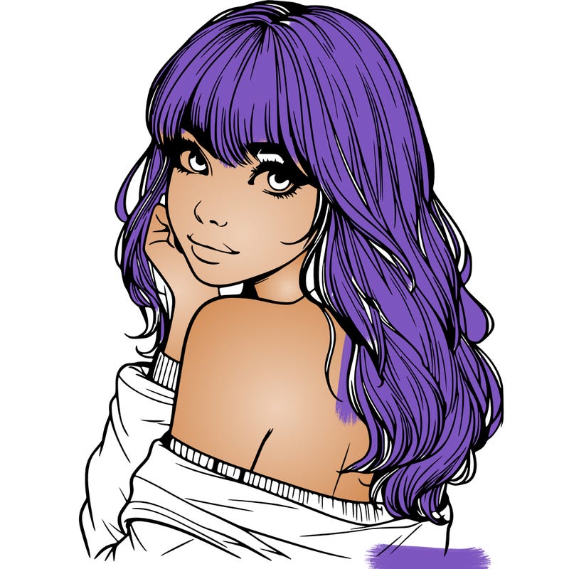 realistic girl with bangs looking over her shoulder