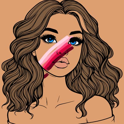 realistic girl with wavy hair and lips