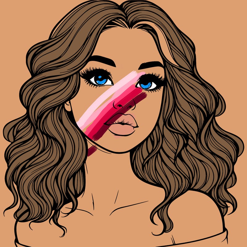 realistic girl with wavy hair and lips