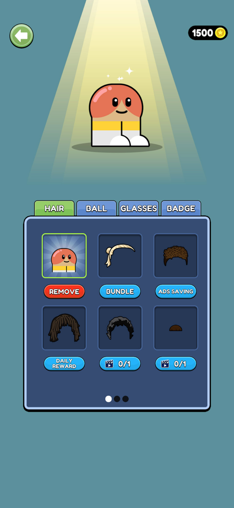 Menu de personalização de personagem em Soccer Game Score a Goal mostrando opções de cabelo e um jogador fofo em cápsula