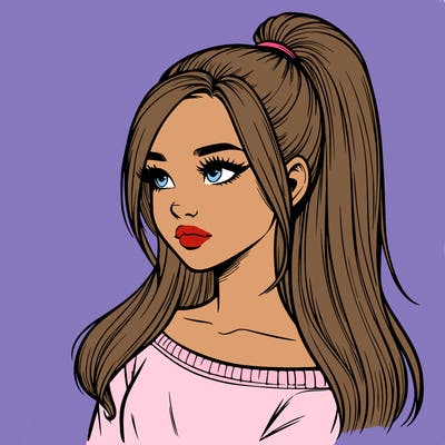 realistic girl with a high ponytail