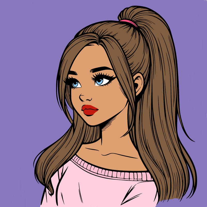 realistic girl with a high ponytail