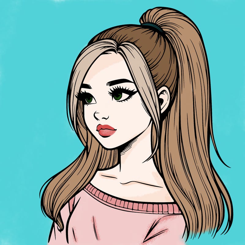 realistic girl with a high ponytail