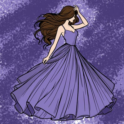 realistic woman with dress flowing in the wind