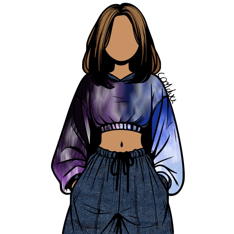realistic girl faceless with baggy pants and a crop top