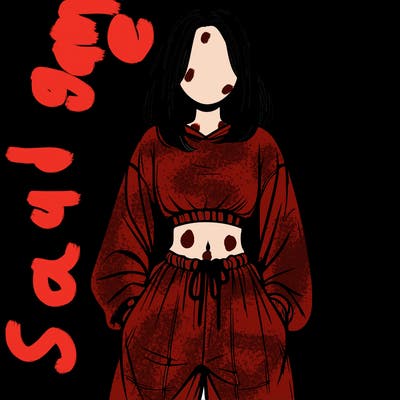 realistic girl faceless with baggy pants and a crop top