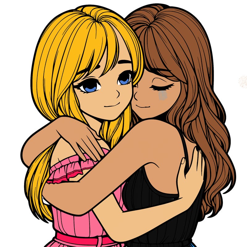 realistic girls hugging
