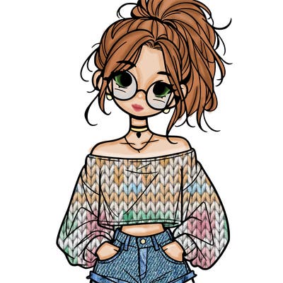 girl with a messy ponytail glasses a baggy crop top and jean shorts