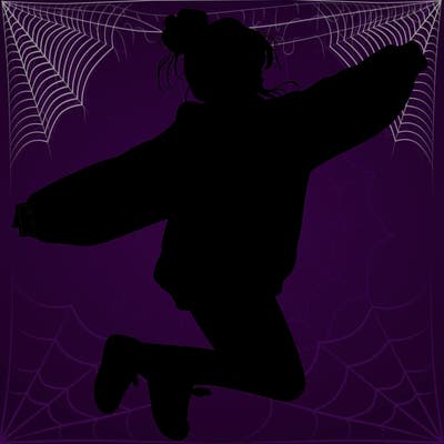 realistic girl jumping with a bun and oversized sweatshirt