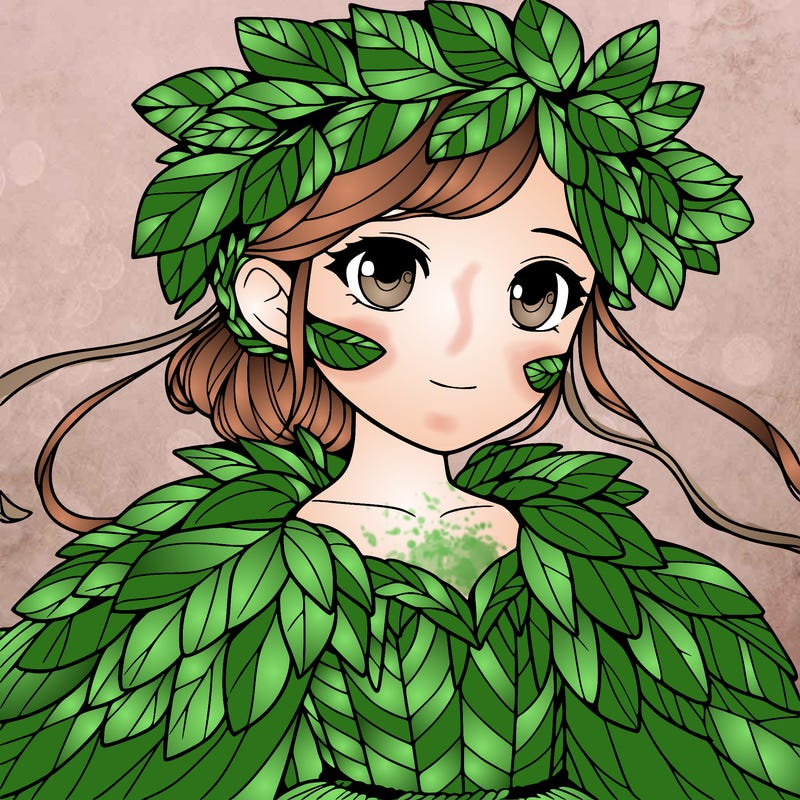a realistic girl with a costume made of leaves