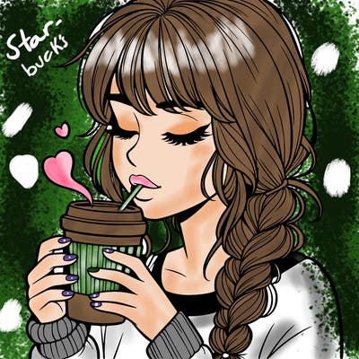 realistic girl drinking coffee