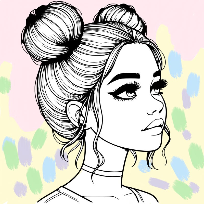 realistic girl with buns on the top of her head
