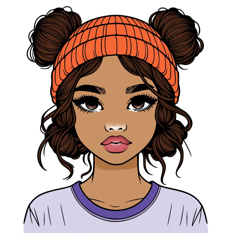 realistic girl with buns in her hair with a beanie on