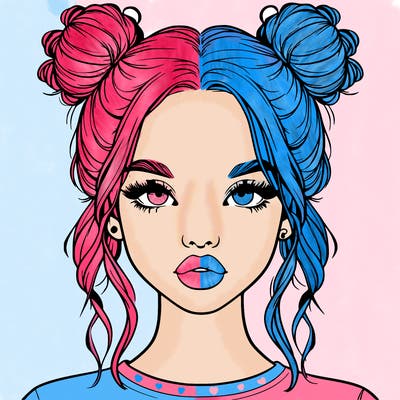 realistic girl with two buns in hair and lips