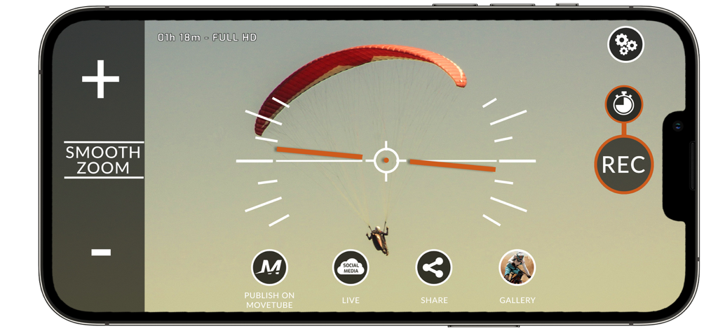 PIXEM Camera - PIXEM Camera app interface with sports recording controls and centering assistance