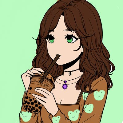 realistic girl drinking boba tea