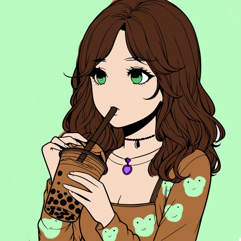 realistic girl drinking boba tea