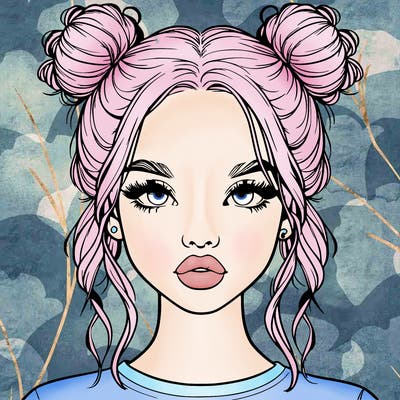 realistic girl with two buns in hair and lips