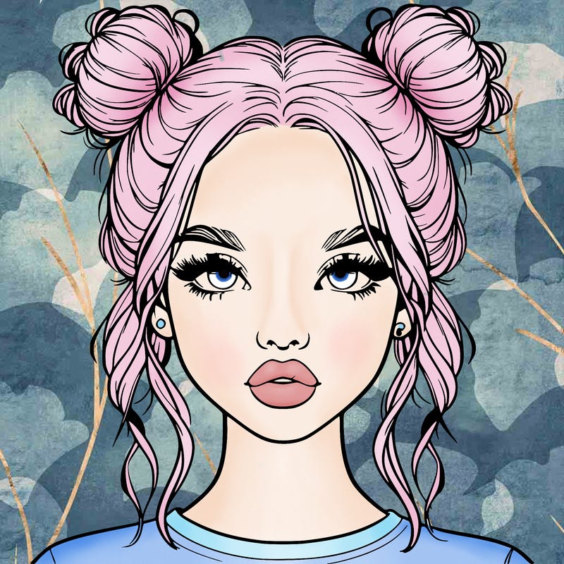 realistic girl with two buns in hair and lips