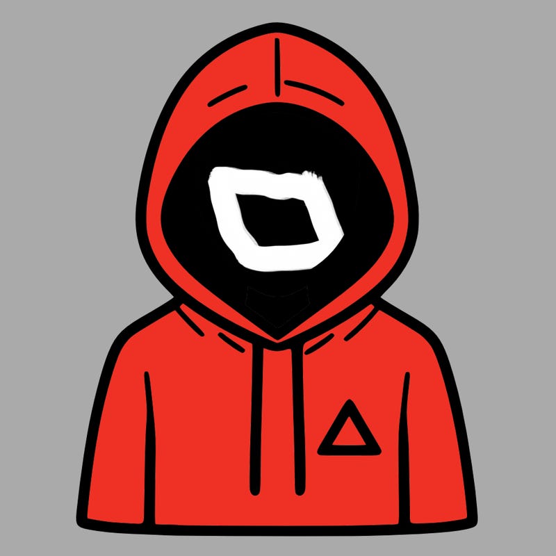 a person with non face waering a hoodie with a small triangle symbol