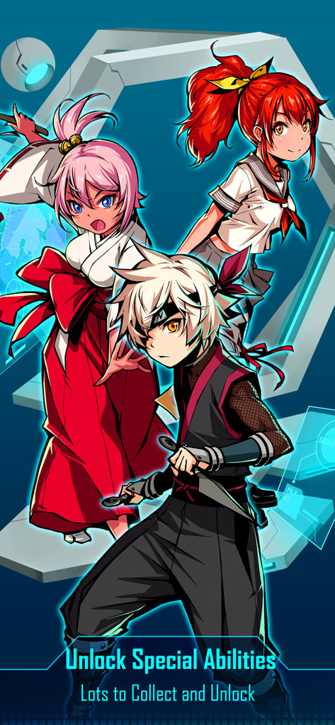 Ninja Gear - Ninja Gearモバイルゲームでアンロック可能な特殊能力を披露する3人のアニメニンジャキャラクター