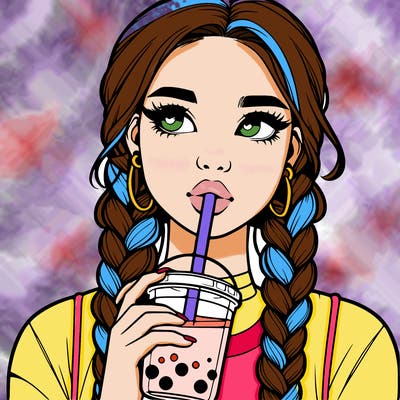 realistic girl with braided hair drinking boba