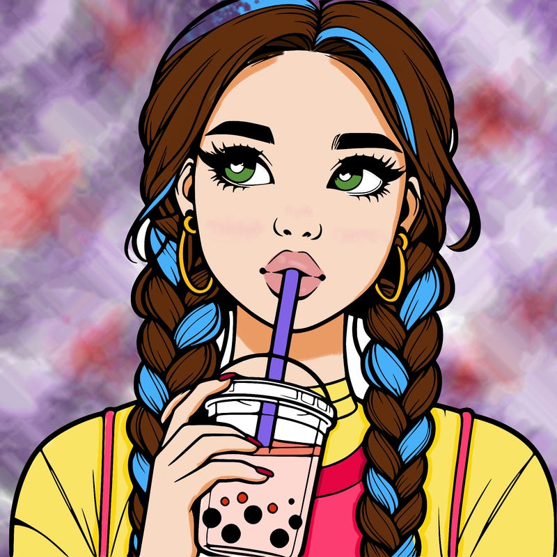 realistic girl with braided hair drinking boba