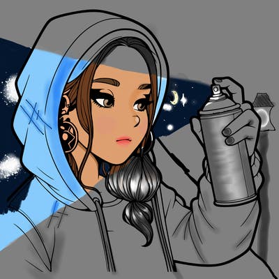 a realistic girl, spray painting