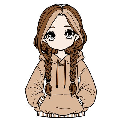 a realistic girl with a oversized hoodie and she has braids