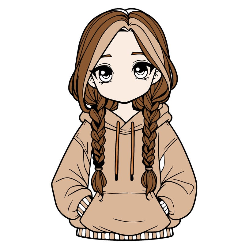 a realistic girl with a oversized hoodie and she has braids