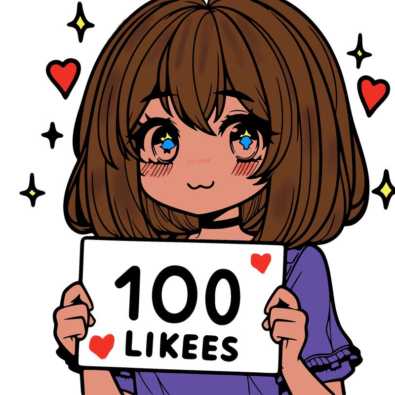 anima girl holding a 100 likes sign in her hand