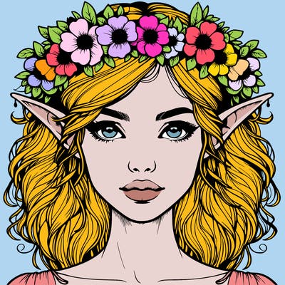 realistic female elf with flower crown