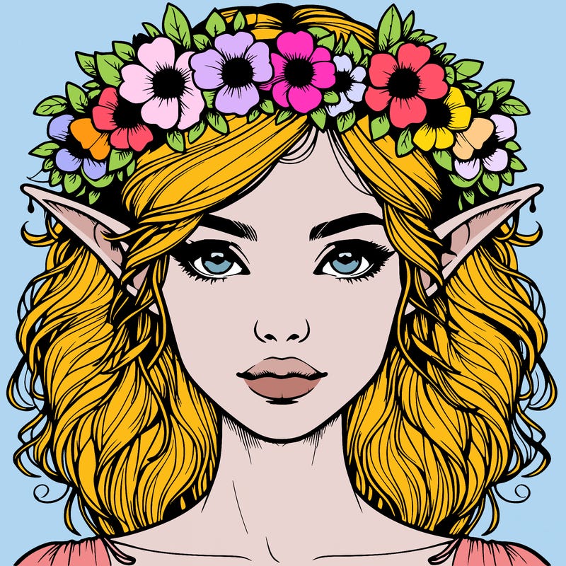 realistic female elf with flower crown
