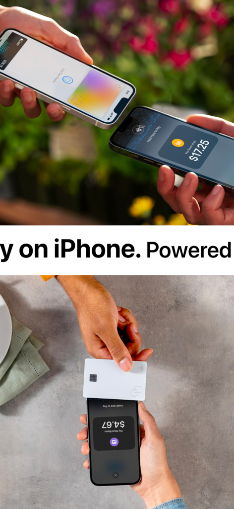 Person using an iPhone to accept contactless credit card and mobile phone payments.