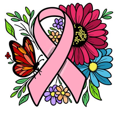 cancer awareness symbol with flowers and butterflies