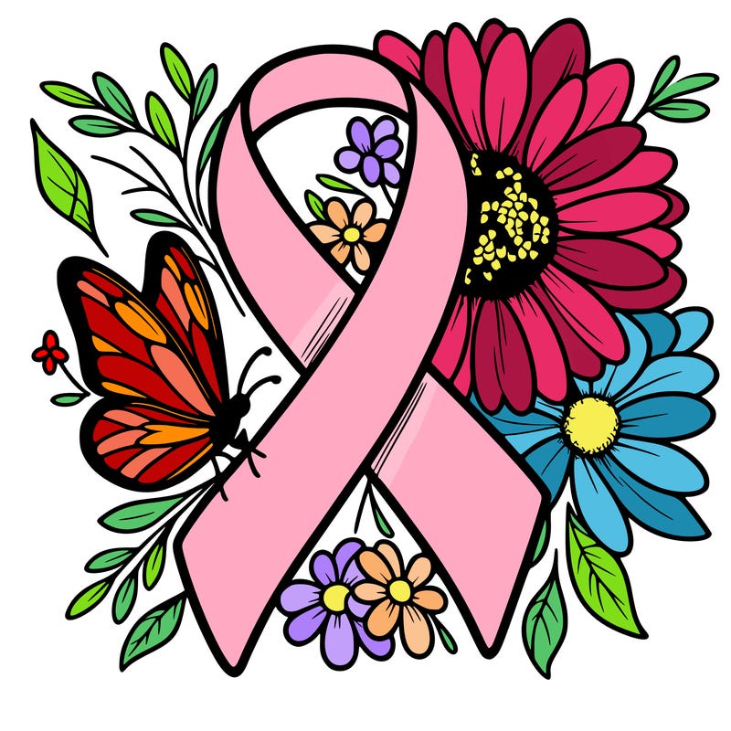 cancer awareness symbol with flowers and butterflies