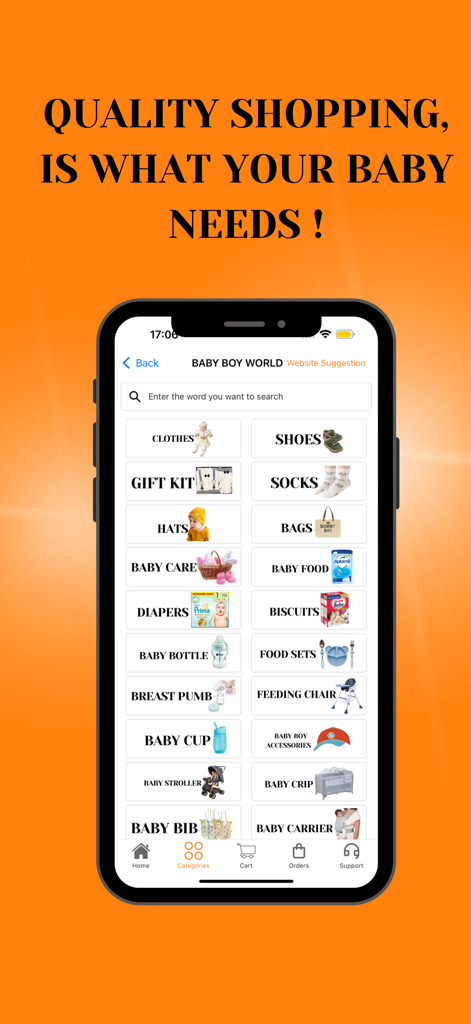 1 Click - To Shop - 1 Click To Shop mobile app baby product category selection screen