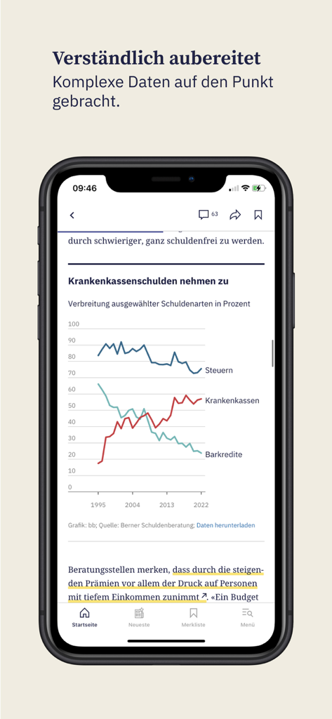 iPhone screenshot of the Der Landbote news app showing a line graph within a news article