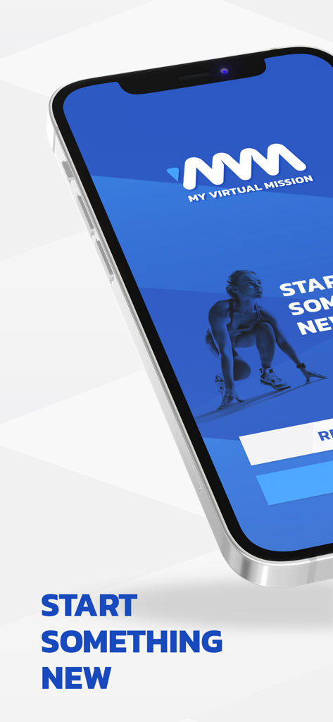 My Virtual Mission app interface with start something new text and runner illustration