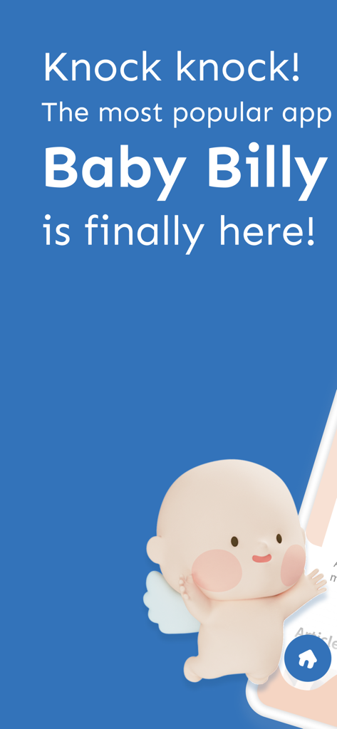 Welcome screen for Baby Billy pregnancy app with a cute cartoon baby illustration.