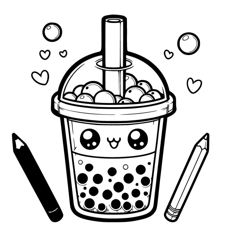 realistic bubble tea with a cute face
