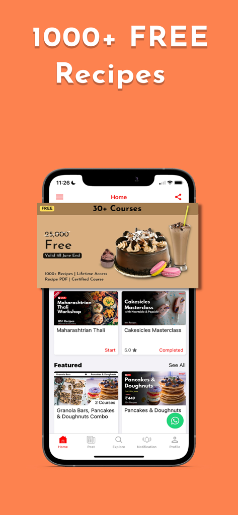 Swad Institute - Swad Institute mobile app home screen showing a variety of professional culinary courses and free recipes
