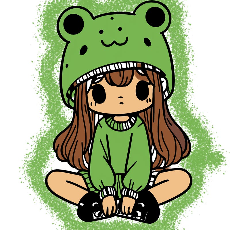 a girl wearing a frog hat and some frog socks