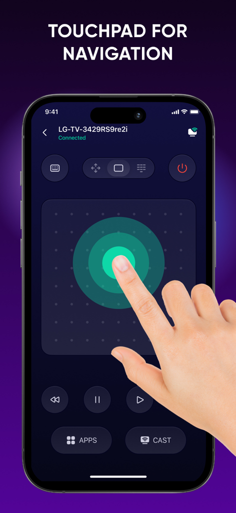 Interfaz de navegación por panel táctil de la aplicación Control Remoto Inteligente Plus en un iPhone