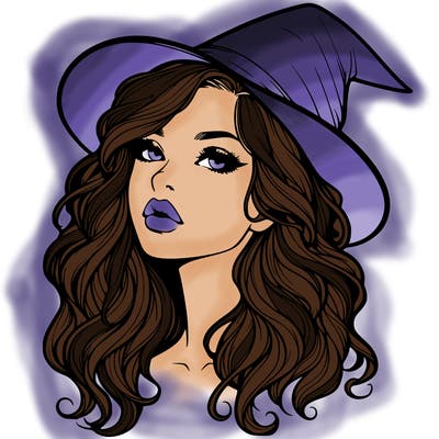 realistic witch girl with wavy hair and lips
