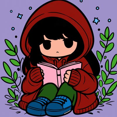 girl in oversized hoodie reading a book