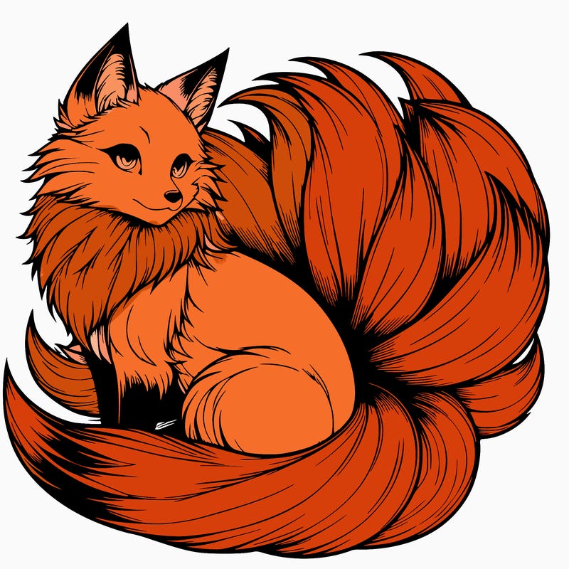 realistic detailed 9 tailed anime fox
