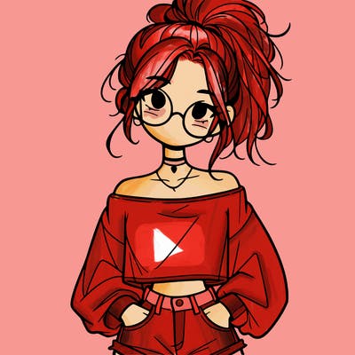 girl with a messy ponytail glasses a baggy crop top and jean shorts