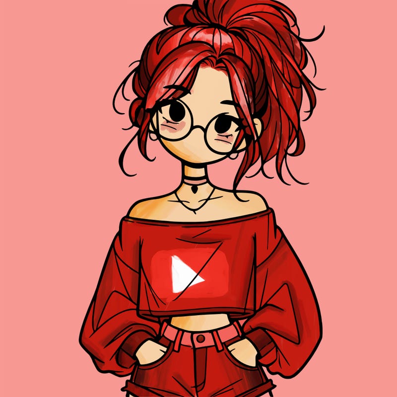 girl with a messy ponytail glasses a baggy crop top and jean shorts