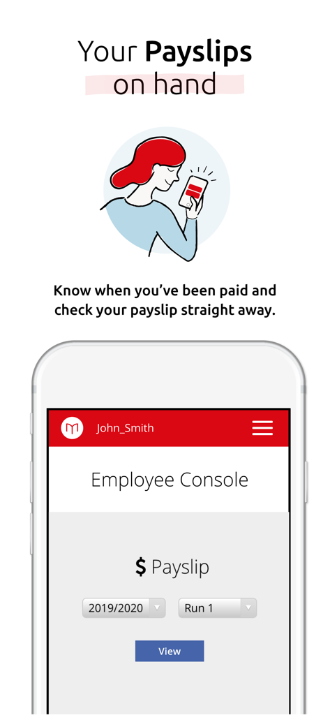 Microkeeper app interface for viewing digital payslips on a smartphone